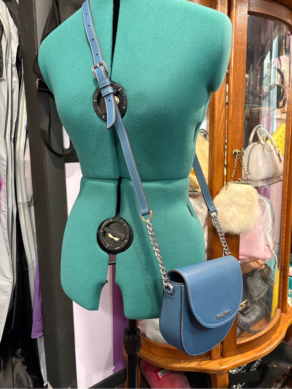 Michael Kors Blue Crossbody Saddle Bag with Chain Strap